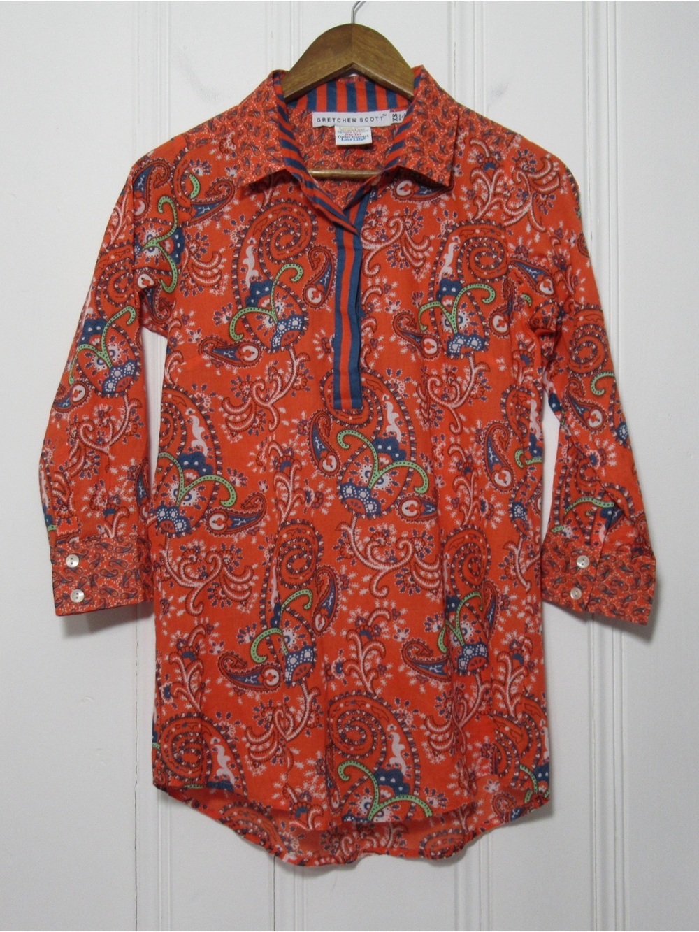 Gretchen Scott Orange Paisley Popover Tunic Top Size XS